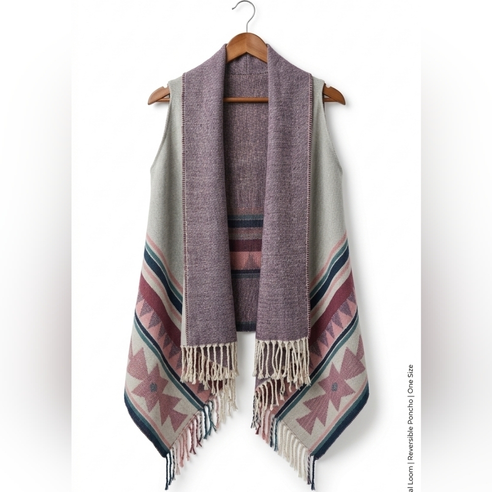 Sfera Femme Reversible Southwestern Poncho - Rose & Navy - OS